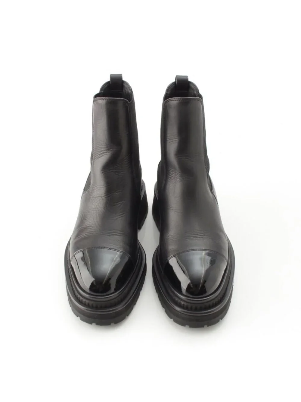 Chanel Leather CC Logo Side Gore Short Boots Shoes Black 36c